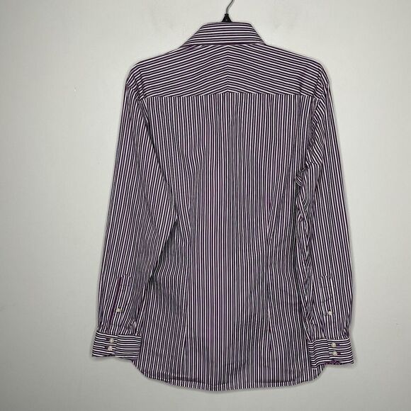 TED BAKER Shirt Mens 15.5 Endurance Purple Striped Floral Trim Dress Classic-Fit - Picture 4 of 7